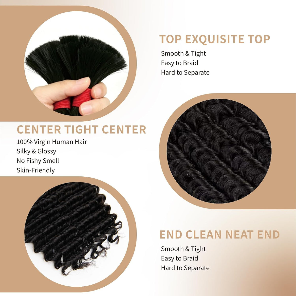 Deep Wave Human Braiding Hair Bulk 16A Grade 3 Packs