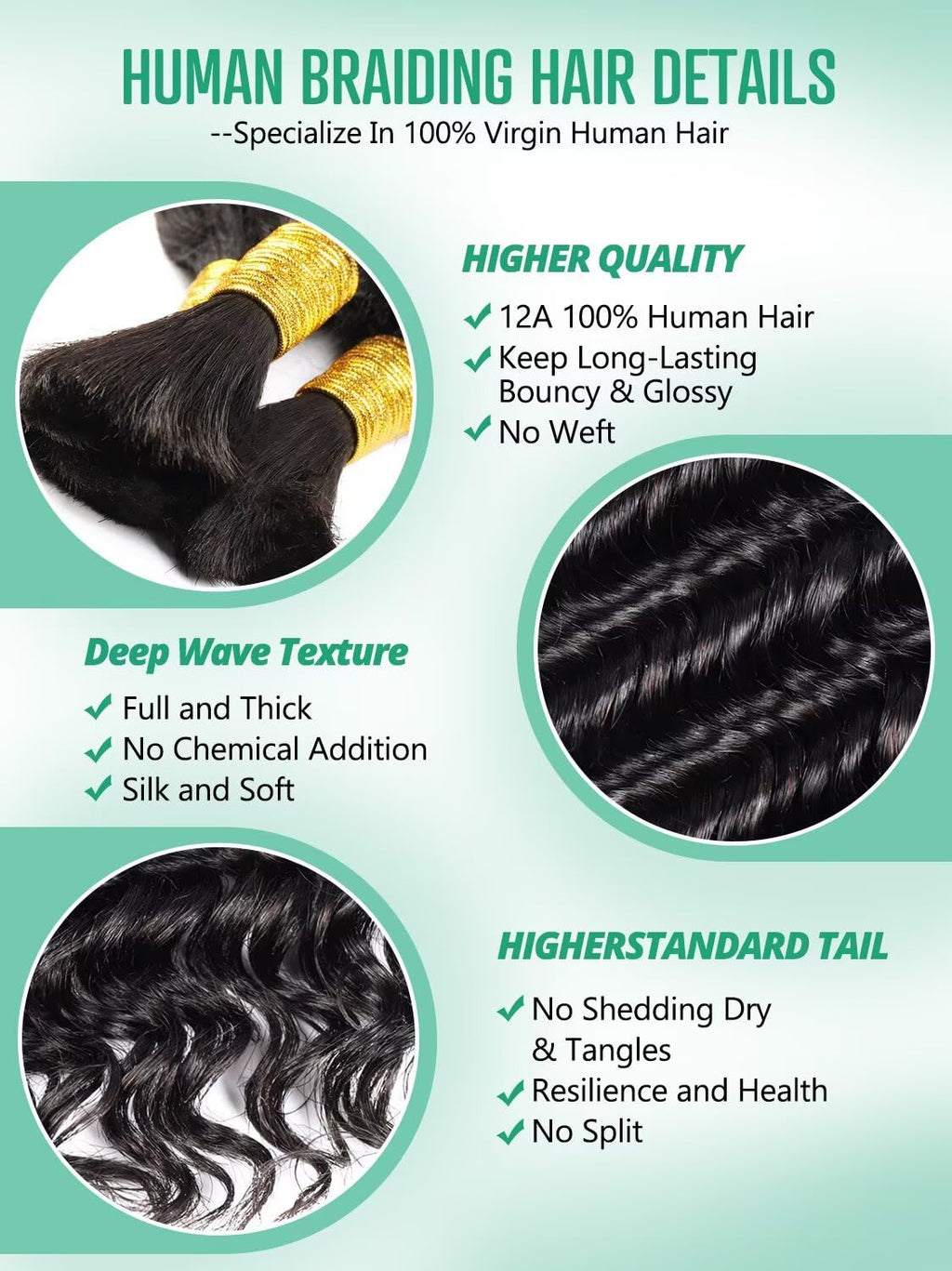 Deep Wave Human Braiding Hair for Boho Braids