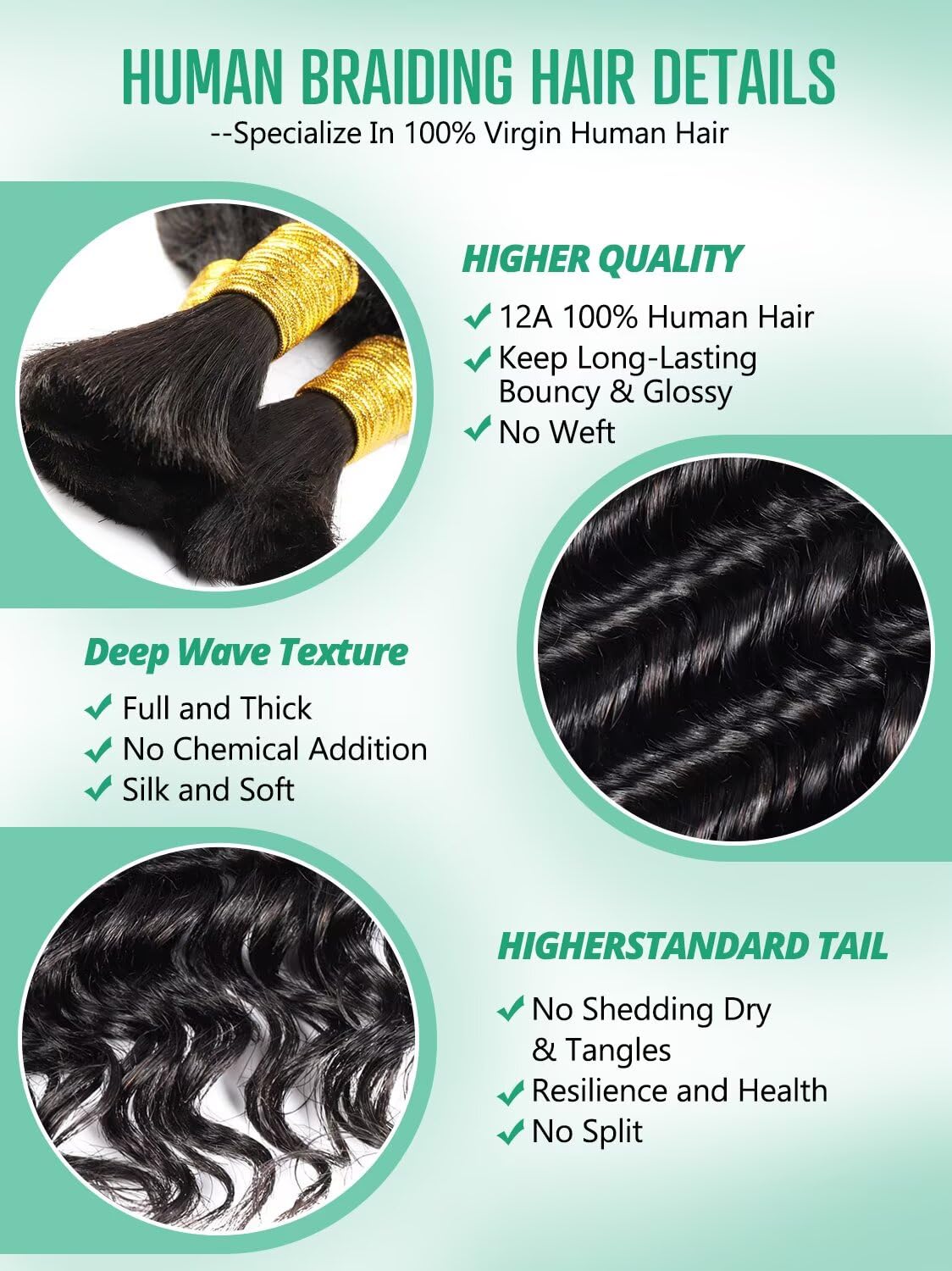 Deep Wave Human Braiding Hair for Boho Braids
