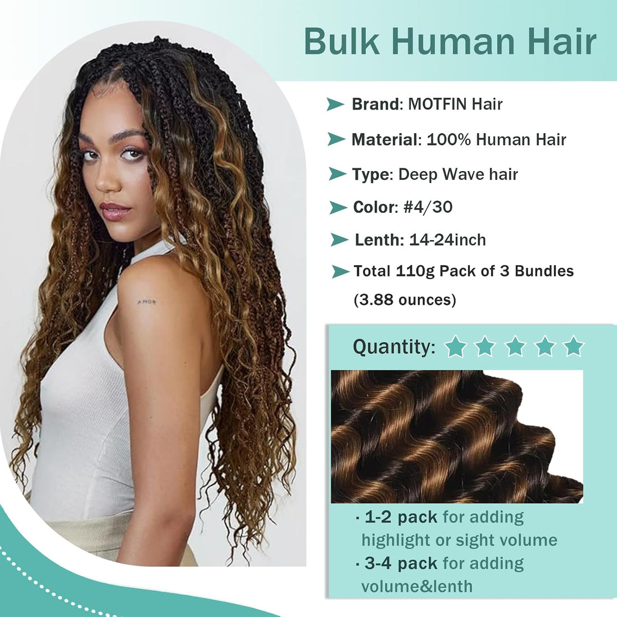 Human Braiding Hair for Boho Braids Curly Wave Bulk Bundles
