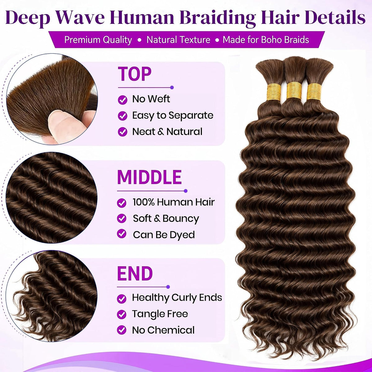 Deep Wave Human Braiding Hair for Boho Braids