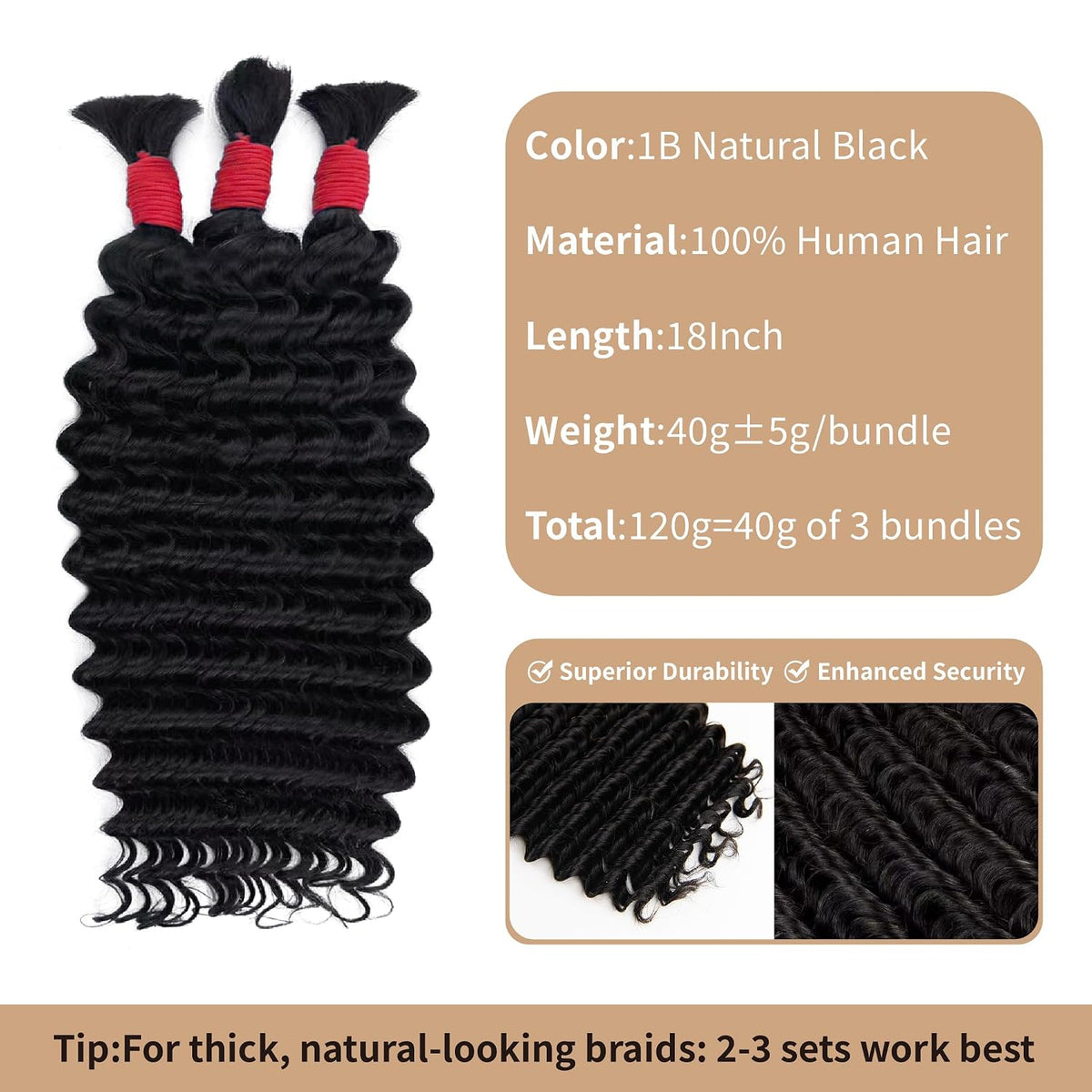 Deep Wave Human Braiding Hair Bulk 16A Grade 3 Packs