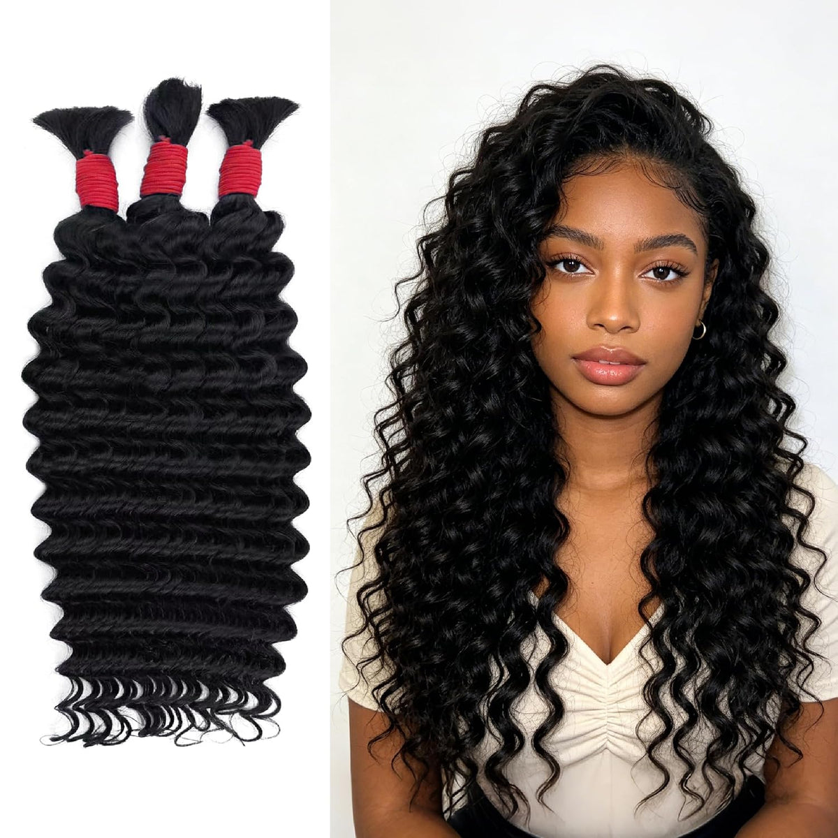 Deep Wave Human Braiding Hair Bulk 16A Grade 3 Packs